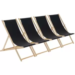 Harbour Housewares - Folding Wooden Deck Chairs - Black - Pack of 4