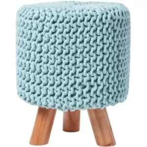 Pastel Blue Tall Cotton Knitted Footstool on Legs - Pastel Blue - Homescapes