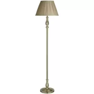 Searchlight Flemish - 1 Light Floor Lamp Antique Brass with Pleated Fabric Shade, E27