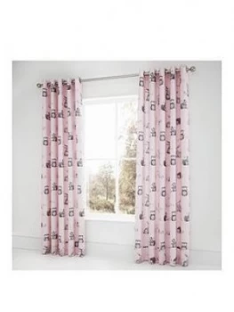 Catherine Lansfield Woodland Friends Easy Care Eyelet Curtains, Pink