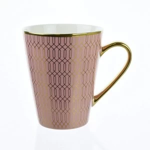 Conical Mug with Geometric Design Pink and Gold