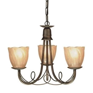 Multi Arm Chandelier 3 Light Black, Gold Finish, E14