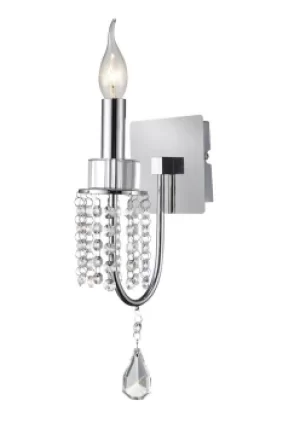 Emily Wall Lamp Switched 1 Candle Light Polished Chrome, Crystal