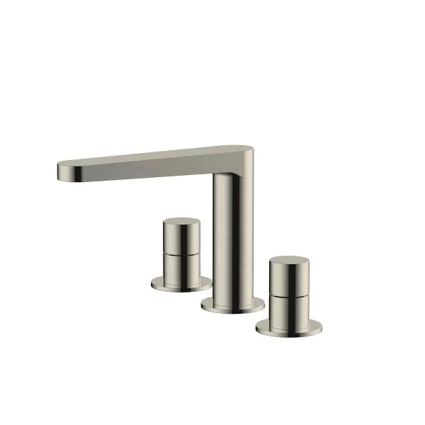 RAK Petit Round Deck Mounted 3 Hole Basin Mixer - Brushed Nickel