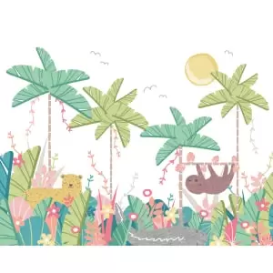 Jungle Animals Pale Green Wall Mural - 3m x 2.4m