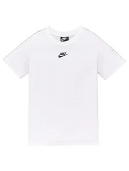 Nike Boys NSW Repeat Short Sleeve Tee - White Black, White/Black, Size XL=13-15 Years