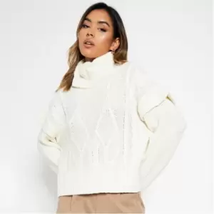 I Saw It First Frill Shoulder Cable Knit Jumper - White