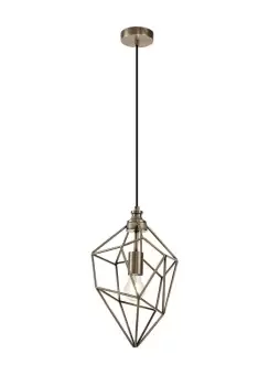 Medium Caged Ceiling Pendant, 1 x E27, Antique Brass