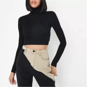 Missguided Tallroll Neck Crop Jumper - Black