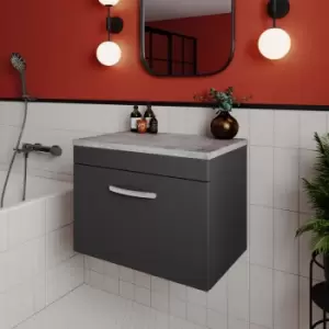 Nuie - Athena Wall Hung 1-Drawer Vanity Unit with Grey Worktop 600mm Wide - Gloss Grey