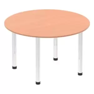 Impulse 1200mm Round Table Beech Top Chrome Post Leg