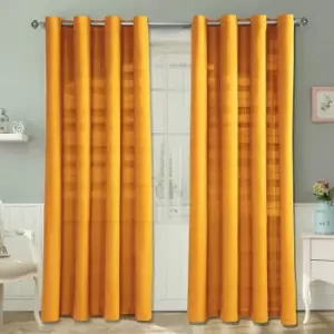 Homecapes Cotton Rajput Ribbed Mustard Yellow Curtain Pair, 54 x 54'