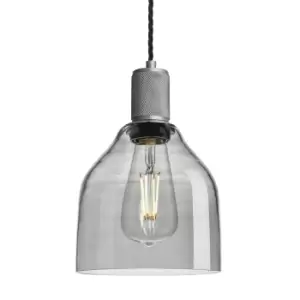 Industville Knurled Tinted Glass Cone Pendant Light in Smoke Grey with Pewter Holder