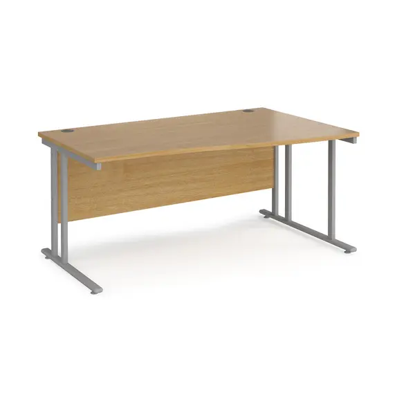 Maestro 25 Right Handed Wave Desk with Silver Cantilever Legs and Oak Top - 1600mm Wide