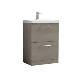 Nuie Arno 600mm Floor Standing 2 Drawer Vanity & Mid-Edge Basin Solace Oak