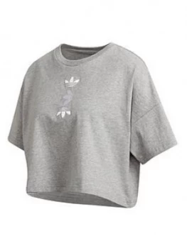 adidas Originals Large Logo T-Shirt - Grey, Medium Grey Heather, Size 22, Women