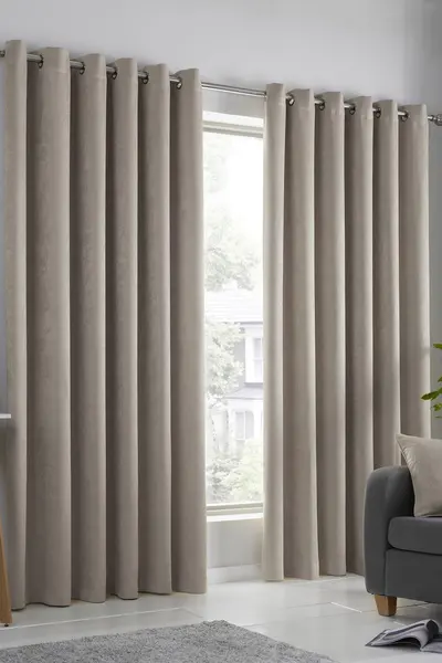 Fusion Strata Natural Blackout Eyelet Curtains Natural