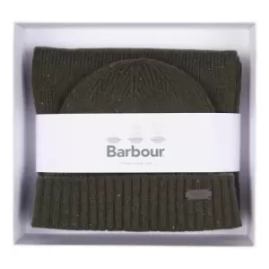 Barbour Mens Carlton Fleck Beanie and Scarf Gift Set Olive One Size