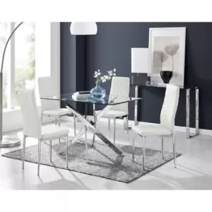 Furniturebox UK - Furniturebox Leonardo 120cm Modern Glass And Chrome Metal Leg Dining Table And 4 White Milan Faux Leather Silver Chrome Leg Dining