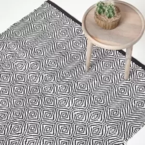 Trance Black and White Diamond Pattern Recycled Fibre Rug, 120 x 170cm - Black - Homescapes