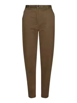 Tommy Hilfiger Cotton Sateen Tapered-fit Belted Chino Trousers In Khaki - Size 14