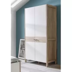 Sonoma Oak and White Chunky Modern 2 Door Double Wardrobe - White