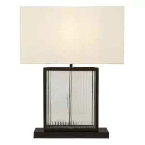 Searchlight Clarendon 1 Light Table Lamp, Tempered Glass, Velvet Off White Shade Matt Black