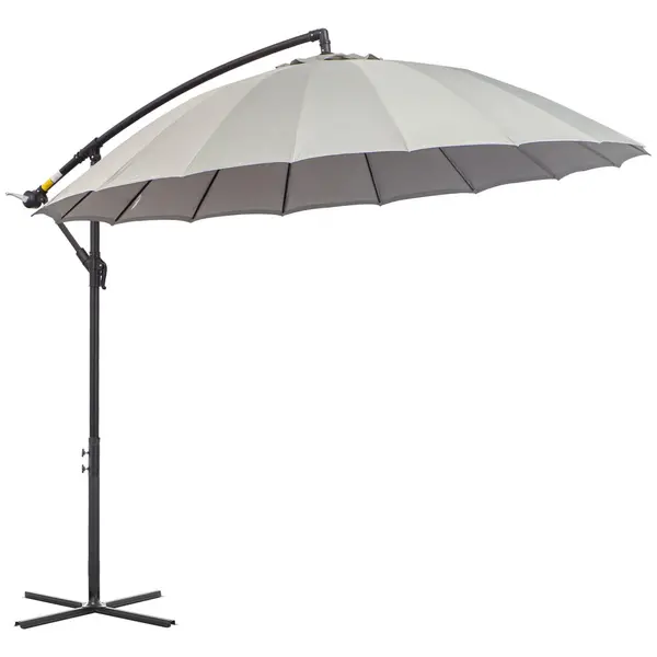 Outsunny 3Metre Cantilever Shanghai Parasol with Crank Handle, Cross Base Grey