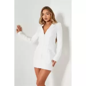 I Saw It First Woven Concealed Zip Blazer Dress - White