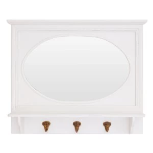 Premier Housewares Whitley Wall Mirror with 3 Hanging Hooks - White