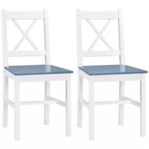 HOMCOM Dining Chairs Set of 2, Pine Wood Kitchen Chairs with Cross Back, Solid Structure for Living Room and Dining Room, White