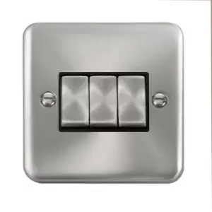 Click Scolmore Deco Plus Satin Chrome 3 Gang 2 Way Plate Switch 10A With Black Ingot - DPSC413BK