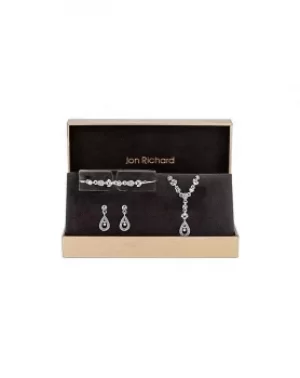 Jon Richard Silver Plated Clear Crystal Floral Matching Set