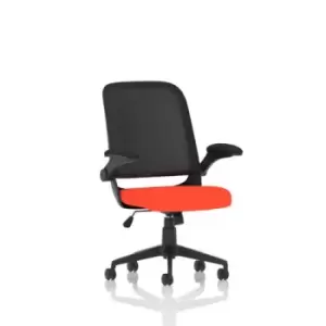 Crew Task Operator Bespoke Fabric Seat Tabasco Orange Mesh Chair With Folding Arms