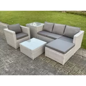 Fimous 4 Seater Outdoor Light Grey PE Rattan Lounge Sofa Set with Square Coffee Table and Big Footstool