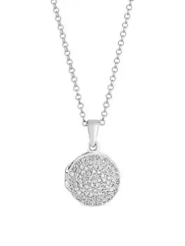 Simply Silver Sterling Silver 925 Cubic Zirconia Mini Pave Locket Necklace, One Colour, Women