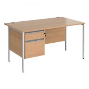 Straight Desk with Beech Coloured MFC Top and Silver H-Frame Legs and 2 Lockable Drawer Pedestal Contract 25 1400 x 800 x 725mm