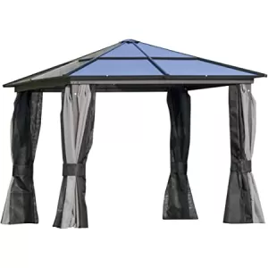 Outsunny Patio Garden PC Board Aluminium Hardtop Gazebo with Curtains and Netting Party Wedding Marquee Tent 3 x 3(m)