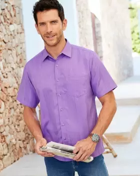 Cotton Traders Mens Short Sleeve Soft Touch Shirt in Purple