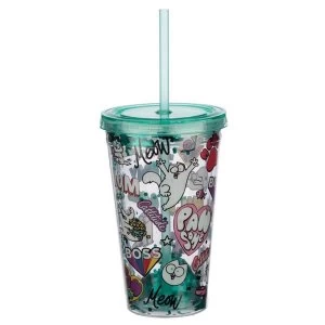 Simons Cat Plastic Double Walled Glitter Cup with Lid