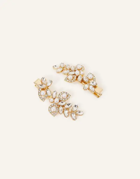 Accessorize Pearl and Crystal Leaf Hair Clips Set of Two Cream