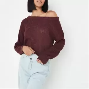 Missguided Waffle Off Shoulder Jumper - Red