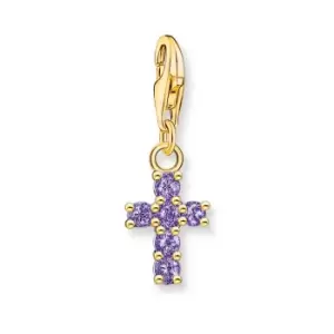 THOMAS SABO Gold Plated Amethyst Zirconia Cross Charm