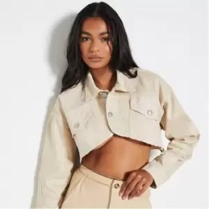 I Saw It First Curved Hem Seam Detail Crop Shacket - Neutral