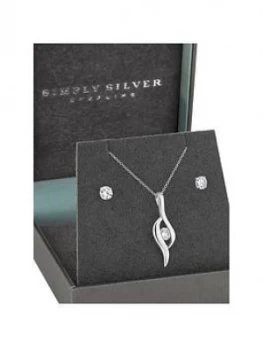 Simply Silver Cubic Zirconia Polished Twist Stone Jewellery Set