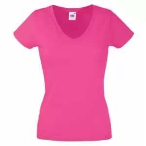 Fruit Of The Loom Ladies Lady-Fit Valueweight V-Neck Short Sleeve T-Shirt (XS) (Fuchsia)