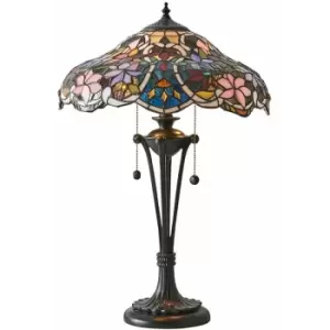 Loops - Floral Tiffany Glass Design Table Lamp Light - Dark Bronze Effect Lampholder