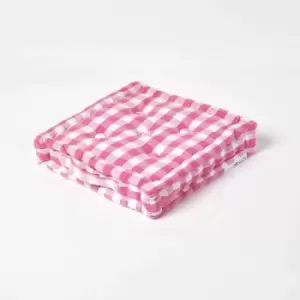 Homescapes - Pink Block Check Cotton Gingham Floor Cushion, 50 x 50cm - Pink