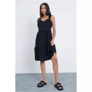 I Saw It First Black Vest Tie Strap Mini Dress With Lace Trim Detail - Black