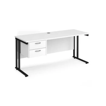 Office Desk Rectangular Desk 1600mm With Pedestal White Top With Black Frame 600mm Depth Maestro 25 MC616P2KWH